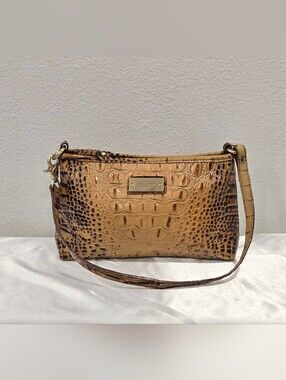 Brahmin Cognac and Dark Brown Croc-Embossed Shoulder Bag